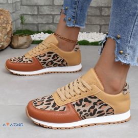 حذاء للنساء طباعة الفهد سميكة كاجوال